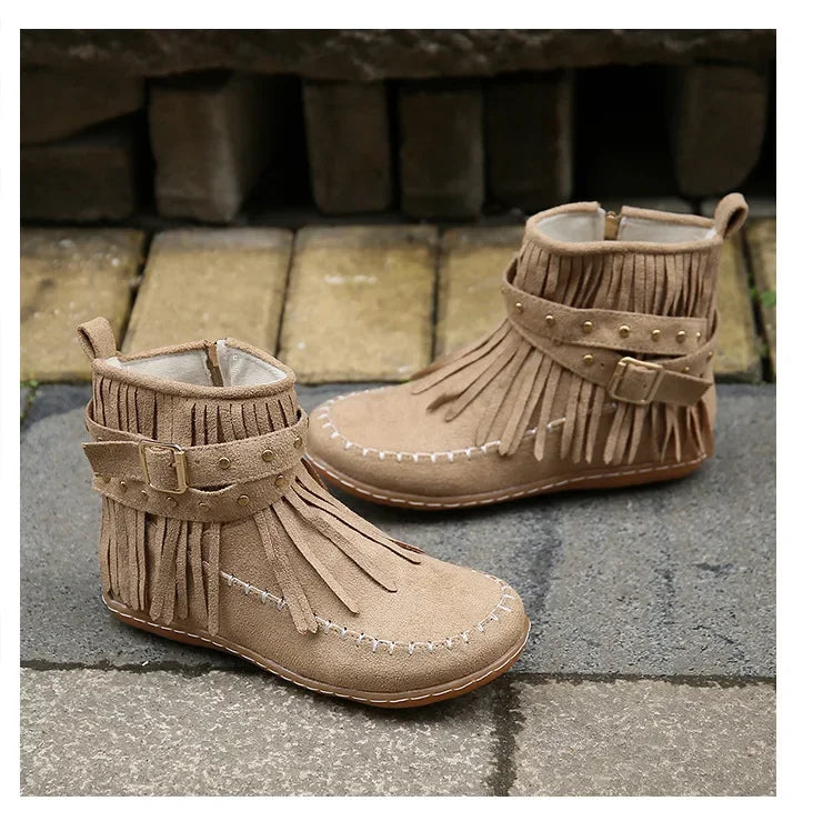 Vintage Women Boots Suede Ankle Boots Fringe Women Shoes Winter Boots Women Side Zipper Casual Shoes Ladies Snow Boot