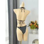 With Pants Striped Halter Bikini Female Swimsuit Women Swimwear Three-Pieces Bikini Set Brazilian Bather Bathing Suit Swim V7838