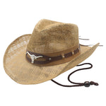 Womens Straw Cowboy Hat With Bull Head Wide Brim Breathable Western Hat With Chin Strap Sun Hat For Beach Outdoor Vacation 2026