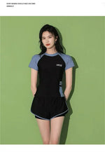 Fashion Women's Swimming Suit Ladies Patchwork Short Sleeve Swimwear Sports Pool Beachwear Two Piece Swimsuit With Shorts