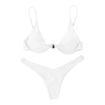 Sexy Underwire Bikini 2024 Mujer Women Solid Red Push Up Bra Thong Swimsuit Halter V Neck Bathing Suit Mini Micro Thong Swimwear