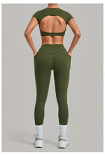 Women's Seamless Yoga Sets Sports Running High Waist Hip-lifting Pants Backless Short-sleeve Suits Workout Fitness Leggings Sets