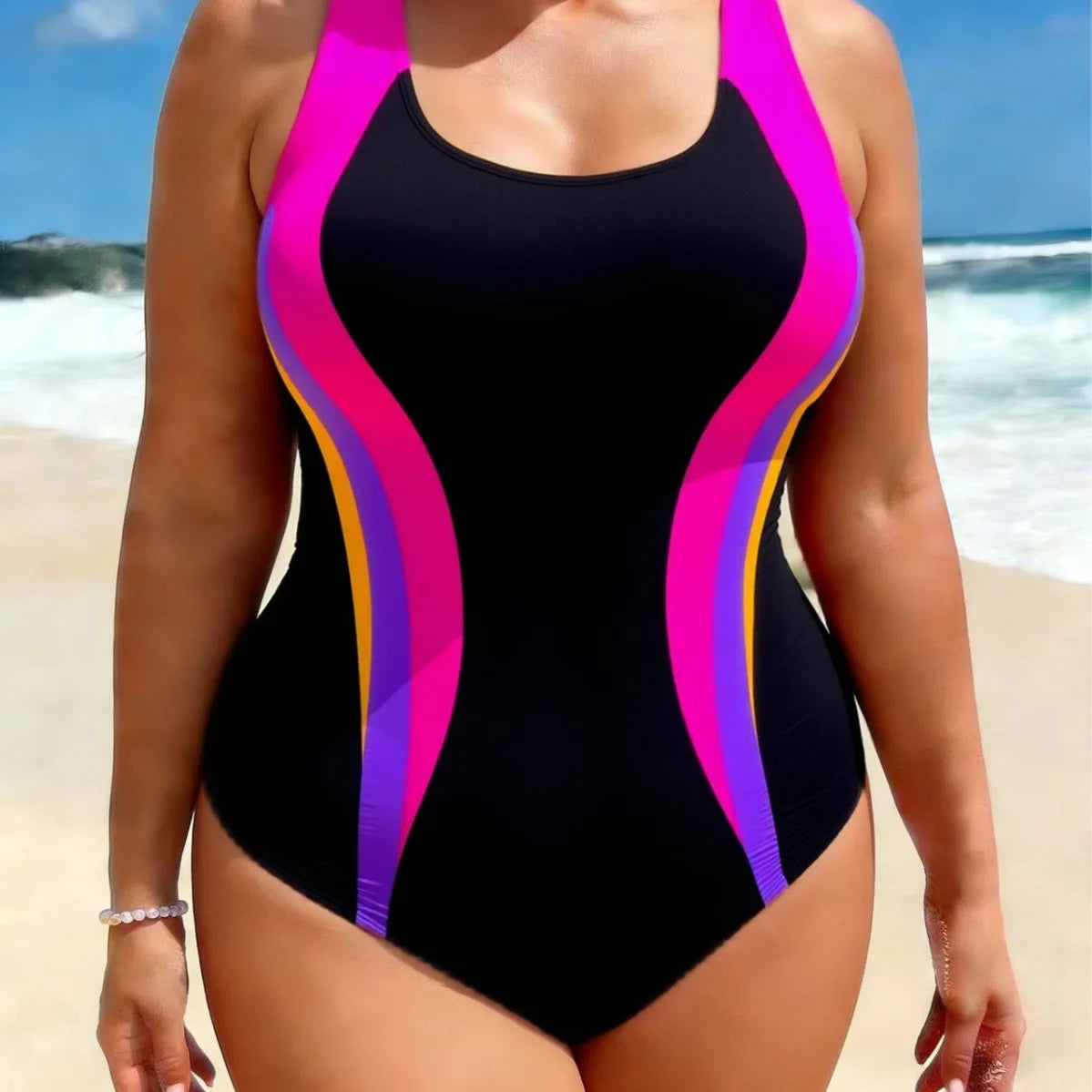 Multicolor Women's One-Piece Suit Swimwear 2026 Summer Vest Tankini Bodycon Racing Swimsuit High Waist Beachwear Large Size 4XL