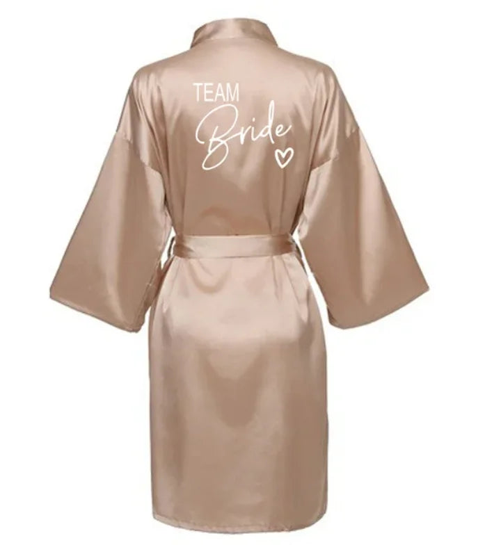 Wedding Party Team Bride Robe With Black Letters Kimono Satin Pajamas Bridesmaid Bathrobe SP001