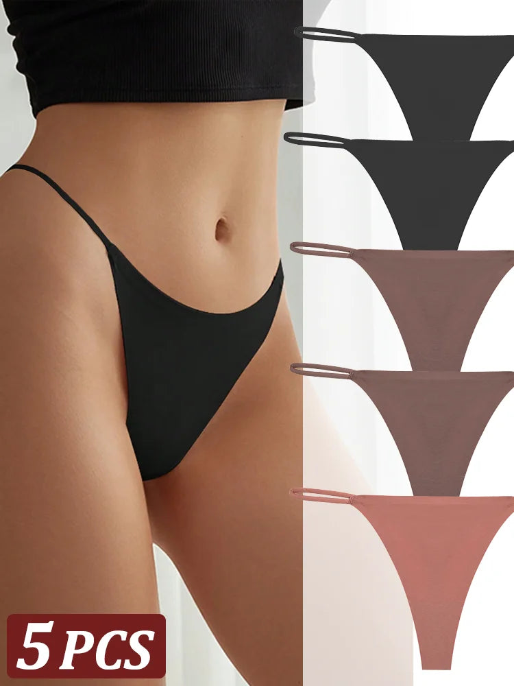 5PCS Seamless Thong Women Invisible Thin Strap Low Waist High Stretch Flexibility Panties Sexy Underwear Ladies Briefs T-back