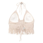 Boho Crochet Halter Top for Women Summer Beach Knit Crop Top with Tassels Backless Sleeveless Bralette
