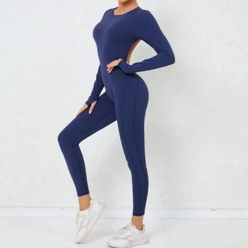 Women's Seamless Yoga Jumpsuits Backless Sexy Long-Sleeved One-Piece Butt-Lifting Gym Nude Feel Workout Gym Training Bodysuits