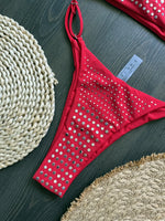 Black rhinestone process bikini sexy thong split swimsuit 2-piece beach set