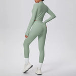 New Women Yoga Set Solid Color Double-Sided Brushed Bare Feel Short Long-Sleeve Jacket Tight Pants Running Fitness 2-Piece Set