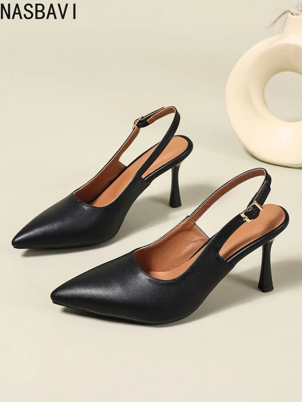 Elegant Women Sandals Pointed Toe 8cm Thin High Heels Sandals Back Buckle Strap Soft Single Party Dress Shoes Big Size 34-45 New