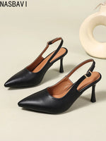 Elegant Women Sandals Pointed Toe 8cm Thin High Heels Sandals Back Buckle Strap Soft Single Party Dress Shoes Big Size 34-45 New