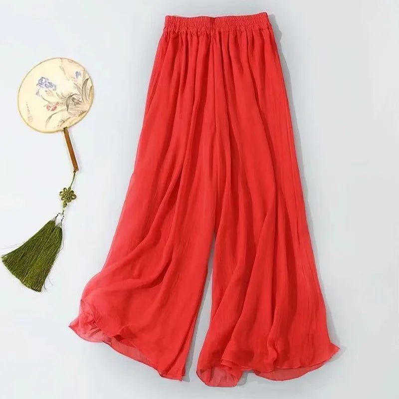 Summer Chiffon Wide Leg Pants for Women Yoga Pants Classica Dancer Trousers Two Layer Dance Practice Clothes Loose Dancing Pants