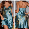 Chemise Nightgown Women Satin Kimono Dressing Gown Strap Sleepdress Rayon Printed Cherry Nightwear V-Neck Suspender Sleepwear