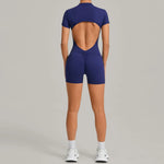Women's Seamless Yoga Jumpsuits Sports Fitness Beauty Back Slim Fit Short-Sleeves One-Piece Workout Gym Training Bodysuits