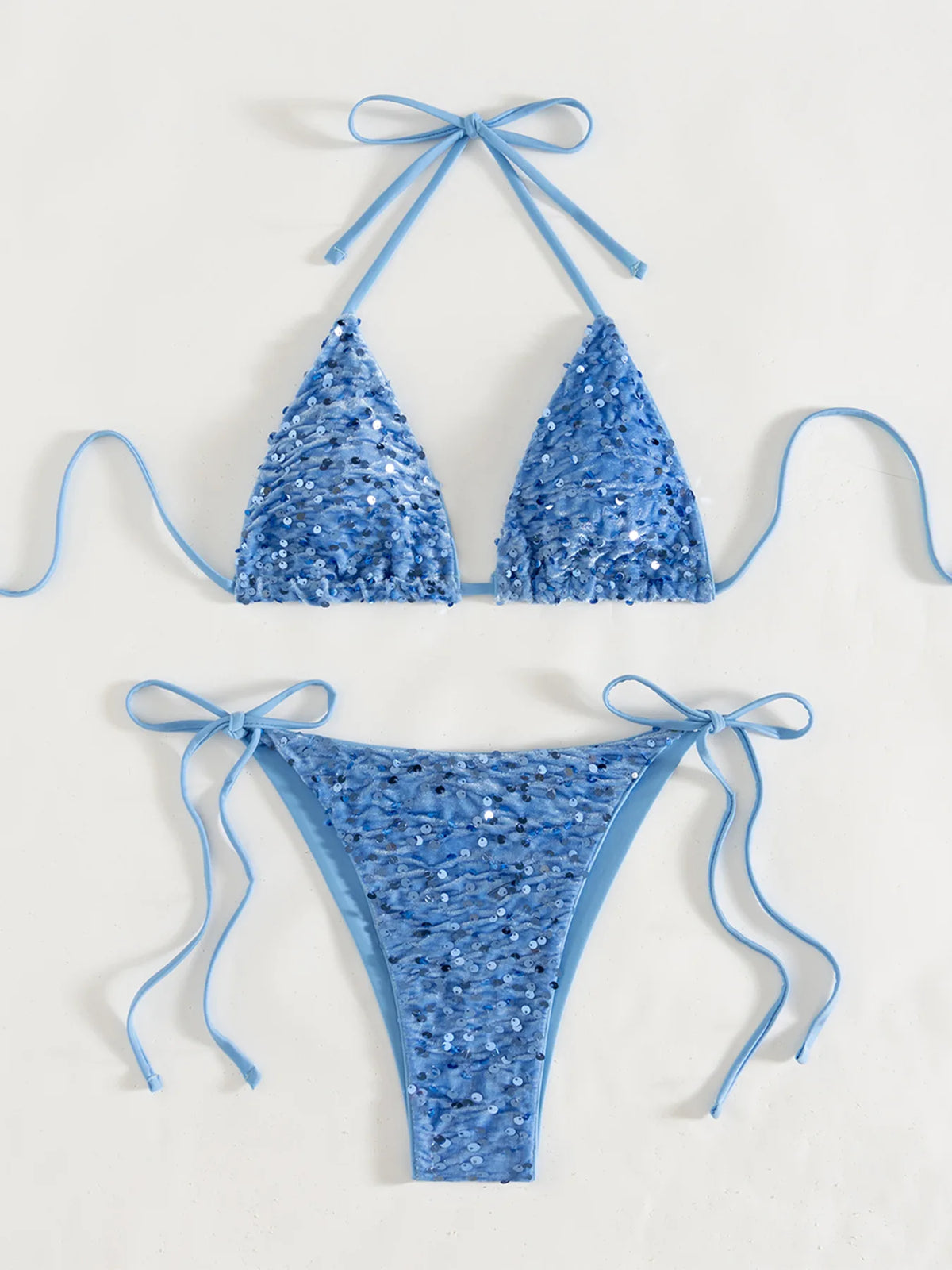 Sexy Sequin Blue Micro Bikini Set Women Shiny Push Up Bra Tie Side Triangle Swimsuit Summer Bathing Suit Holiday Swimwear 2026