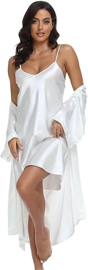 Women's Luxury Silk Pajamas Set Long Sleeve Robe Comfortable Loose Slip Skirt Women's Pajamas Two Piece Set