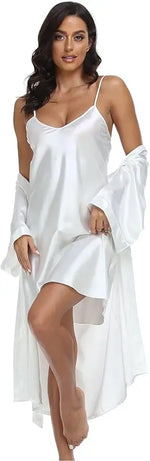 Women's Luxury Silk Pajamas Set Long Sleeve Robe Comfortable Loose Slip Skirt Women's Pajamas Two Piece Set