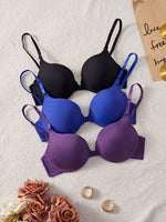 3-Pack Women's Underwear Set Everyday Basic Simple Solid Underwire Padded Push-Up Bra Casual & Comfortable T-Shirt Women's Bra