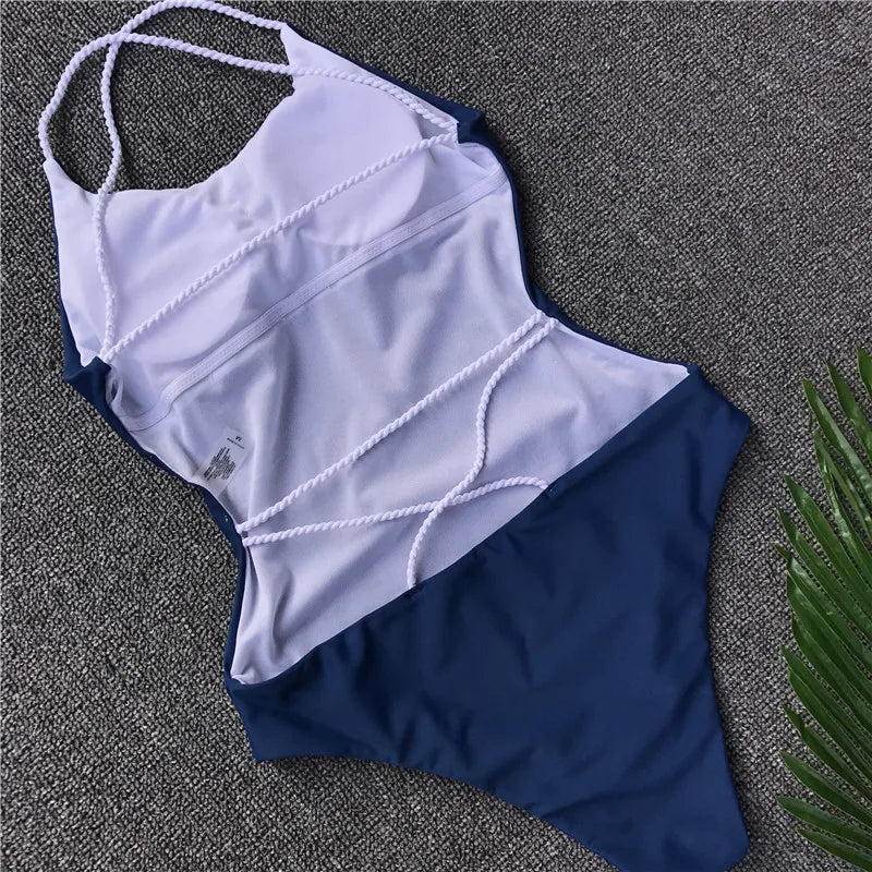 DEKA Women Solid Backless One Piece Swimsuit Sexy Bandage Swimwear Monokini High Cut Bathing Suit Swim Bodysuit