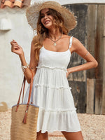 Solid Color Dots Spaghetti Strap Mini Dresses Women Bowknot Leace-up Backless Short Dress Summer Beach Vacation Vestidos Female