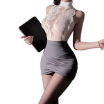 Women Lace Lingerie Set Floral Halter Bodysuit Bodycon Mini Dress Office Uniform Costume Nightwear Gift