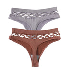 2Pcs/Set Seamless Thongs Panties Women High Rise Underwear Sexy Lingerie Bottoms Female Underpants Hollow G-String Pantys M-L
