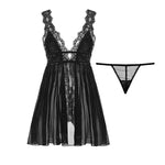Women Sexy Lace Backless Nightgown Deep V Neck Sleepwear Split Hem Babydoll Nightdress Sheer Mesh Pajamas Lingerie