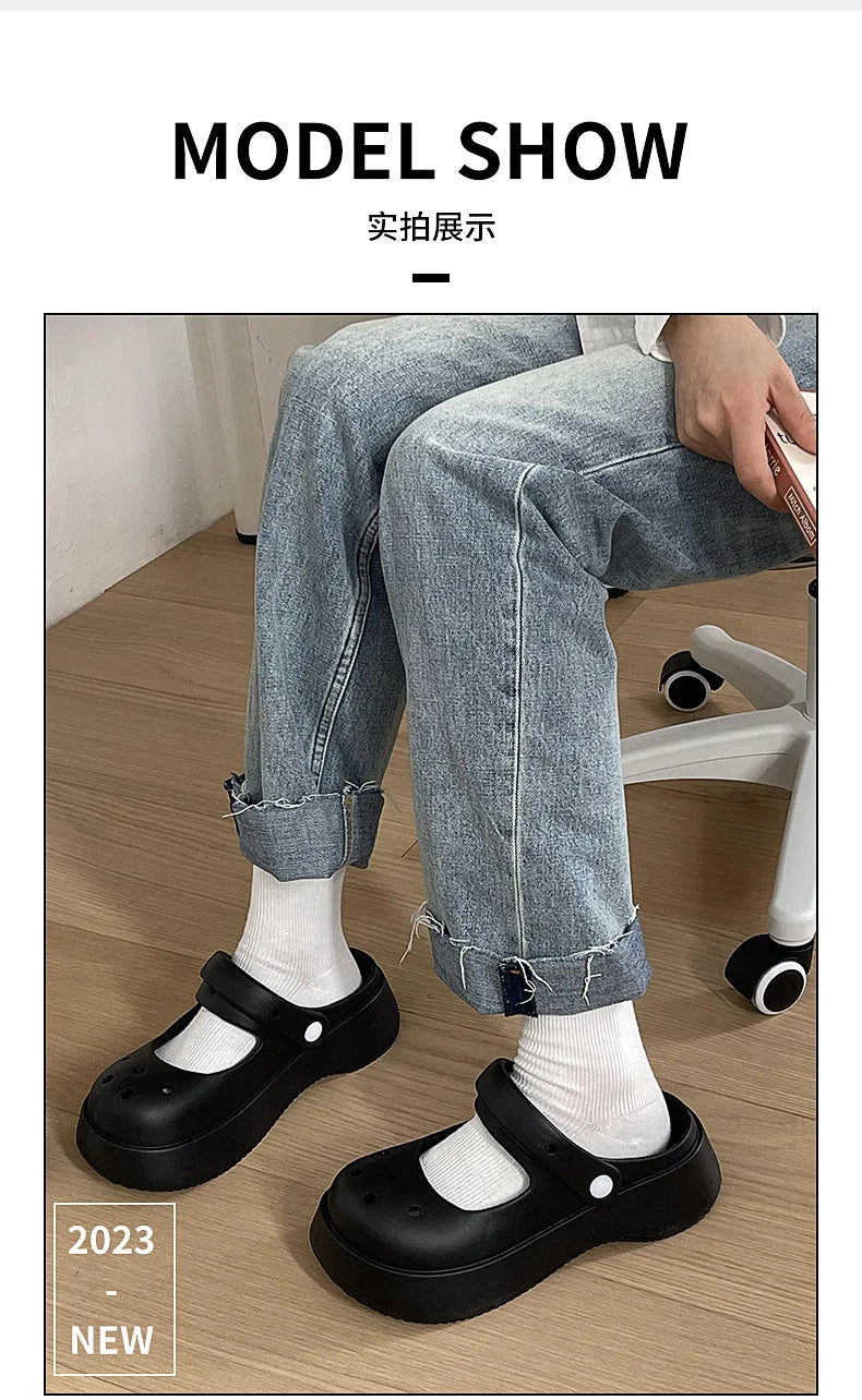 Fashion Mary Jane Garden Shoes Woman Platform Slippers Cute DIY Thick Sole Girls Summer Indoor Beach Slides Ladies Footwear