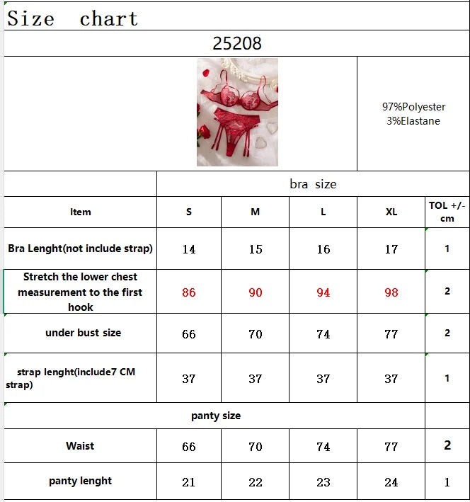 Red French Lace Embroidery Bra Set with Garter Belt Three-Piece Ensemble Sexy Underwear for Women