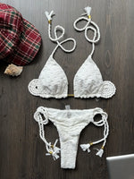 New Red Special Fabric Bikini Set Sexy Women's Hollow Fabric Split Swimsuit Summer Beach Bikini