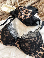 Sexy Leopard Print Women Lingerie Set French Lace Flowers Embroidery Mesh Bra Comfort Push Up Brassiere Charm Ladies Underwear