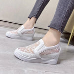Slip On Height Increasing Mesh Shoes Women 2026 Summer Breathable Hollowed Wedge Heel White Sneakers