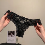 Women’s Flower Embroidery Sexy Thong Spicy Girl Lace Transparent Underpants Thin Summer Hollow Out Panties Bow Briefs