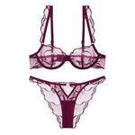 Sexy French Minimizer Bra Ultra Thin Embroidery Lace Large Bust Full Coverage Wireless Lingerie Set CA Delivery MOYISU 32-38-ABC