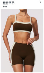Summer Color Blocking Yoga Suit Women Shockproof Slim Sports Bra High Waist Hip Lift Shorts Gym Running Fitness Sets Tracksuit