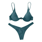 Sexy Underwire Bikini 2024 Mujer Women Solid Red Push Up Bra Thong Swimsuit Halter V Neck Bathing Suit Mini Micro Thong Swimwear