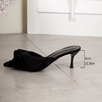 Women Pointed Toe Suede Ruffle Pleated Flare Cup Heel Slide Mules Slip‑On Party Dress Heeled Sandals Multi‑Color
