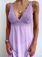 Women Nightdress Sexy Lace Chemise Bow Nightgown Sleepwear Mini Dress Plus Size Deep V Babydoll Lingerie Sexi Sleepdress Nighty