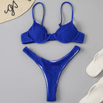 Wrinkled Underwired V-Bar Bikini Swimsuit Female Swimwear Women Two-pieces Bikini set High Cut Bather Bathing Suit Swim Lady