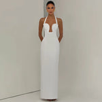FDYOUI Elegant Chic Halter Hollow Out Bodycon Evening Dress for Women 2026 Summer Backless Sleeveless Long Wedding Party Dresses