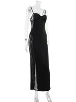 Ahagaga Eelgant Straps Women's Dresses Patchwork Lace SheathSolid Camisole Sleeveless Party Trend Fashion Female Vestidos Robes