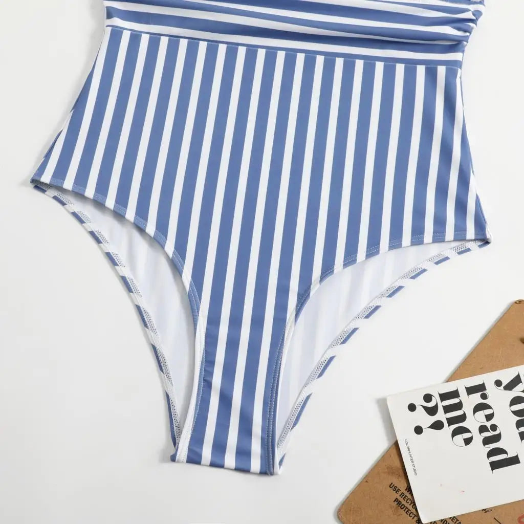2026 Striped One Piece Swimsuit Sexy Swimwear Women V-neck Bathing Swimming Suit Female Summer Beachwear Bodysuit