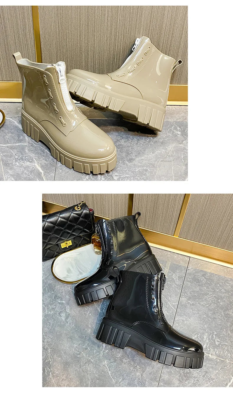 Women Thick Soled Rain Boots Non-Slip Fashion Outdoor Wear-resistant Rubber Waterproof Shoes Women Jelly Soft Soled Rain Boots