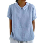 Summer Women Shirt Lapel Short Sleeve Solid Color Pullover Top Solid Color Loose Fit Shirt Tops Casual Streetwear