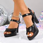 Women Classic Comfort Black Patent Leather Peep Toe High Quality Sandal Shoes Lady Fashion