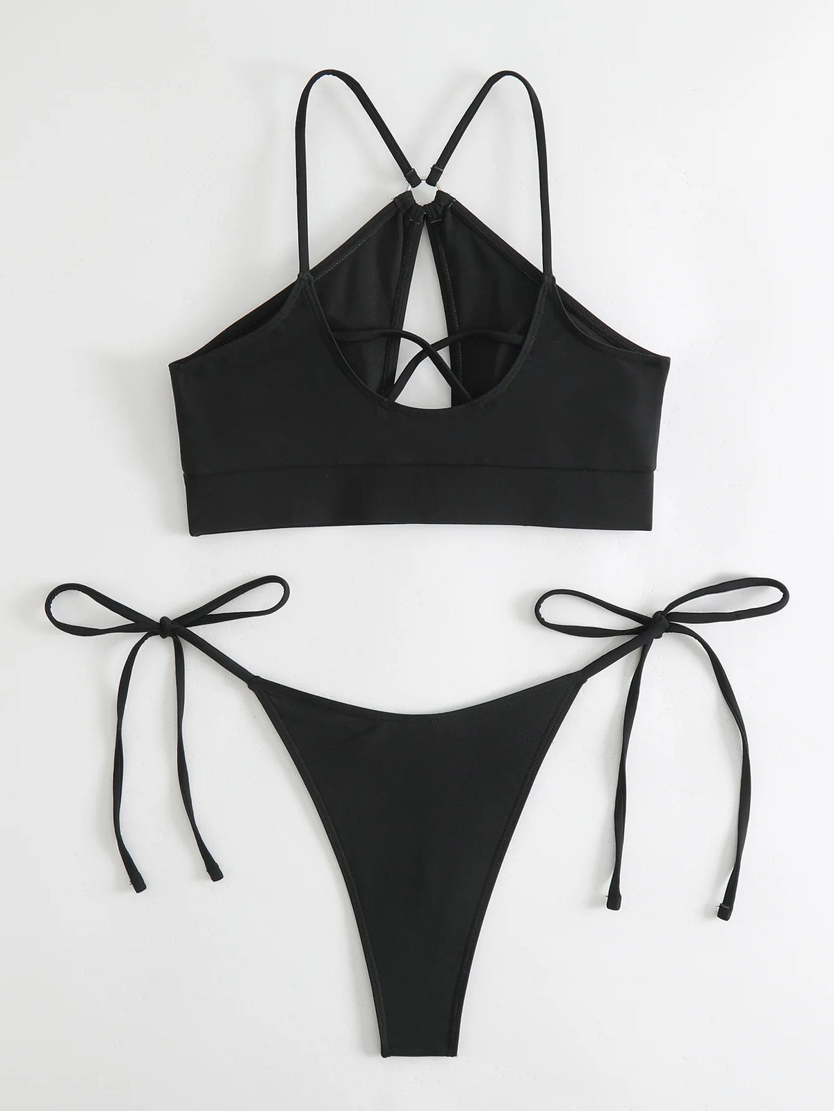 DEKA Women Solid Neck Hollow Bikini Set High Waist Bathing Suit Ladies Criss Cross Swimwear New Bikini Push Up Women Crop Top