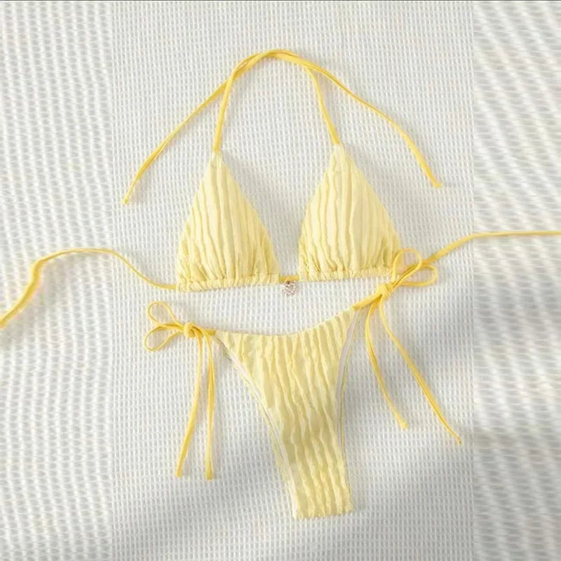 Sexy White Bikini 2025 Women Halter Lace Push Up Metal Designer Micro Swimsuit Brazilian Bathing Suit Tie Side Thong Swimwear