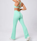 Women's Seamless Yoga Sets Brushed Fabric Flared Hip-Lifting Pants Cross Beauty Back Bra Suits Gym Workout Fitness Training Sets