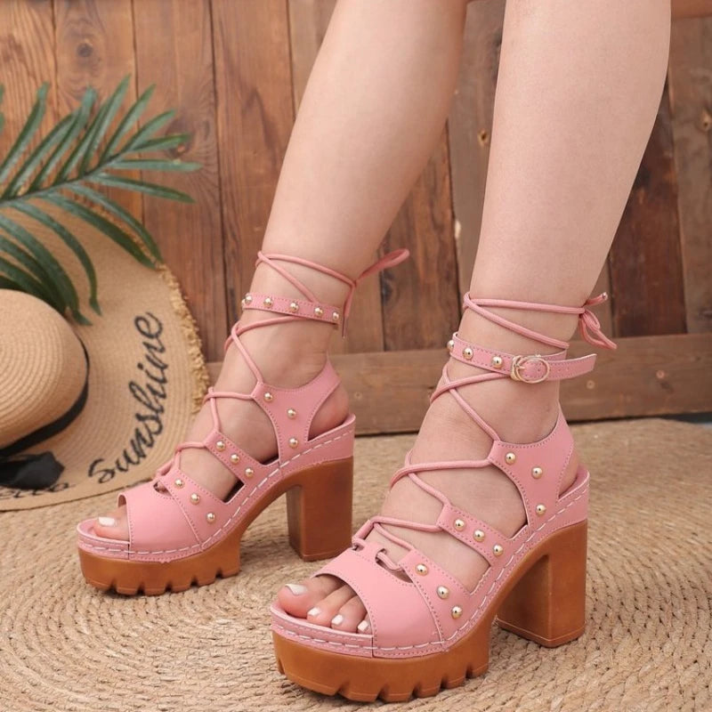 Casual Women's Sandals Open Toe Cross Strap LadiesSummer Roman Black Rivet Sandales Large Size 36-43