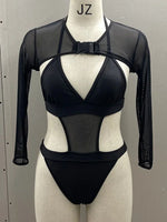 Neon Long Sleeve High Cut Out Women Swimwear One Piece Swimsuit Female Mesh Monokini Bather Bathing Suit Swim Lady Beachwear